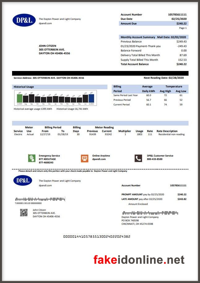 Ohio Utility Bill PSD Template - Ohio Proof of Address